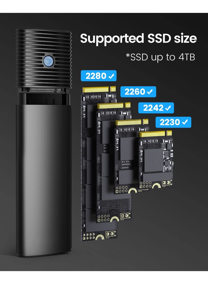محول حاوية SSD M2 NVMe SATA بدون أدوات، USB C 3.2 Gen 2 بسرعة 10 جيجابت في الثانية NVME، 5 جيجابت في الثانية NGFF SATA PCIe M Key أو BM Key 2230 2242 2260 2280، قارئ M2 خارجي من الألومنيوم يدعم UASP Trim PWDM2 - Image 5